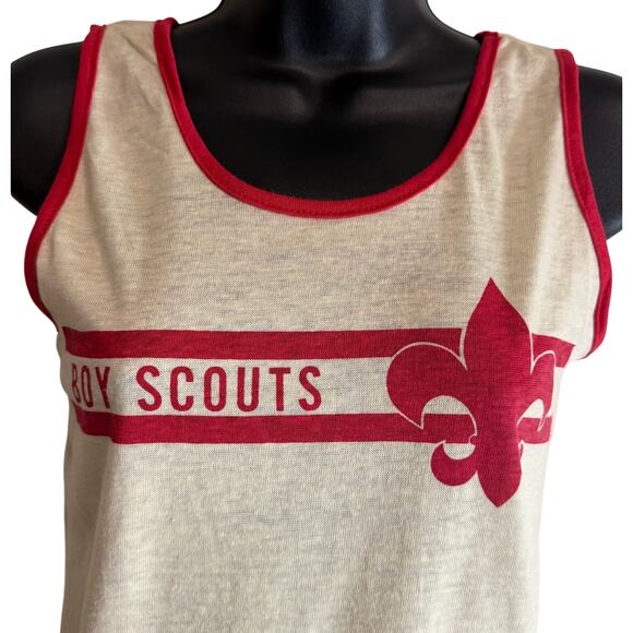 Vintage Boy Scouts Tank Top Ringer Red White Graphic USA Made Large - Picture 2 of 7